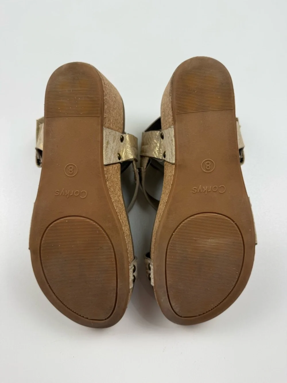 Boutique by Corkys Spring Fling Gold Strappy Studded Wedge Sandals Size 8 Women - Picture 8 of 10